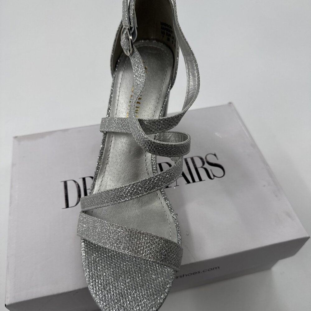 Dream Pairs Chunk Heel Shoes Womens 7 Silver Glitter Pumps Open Toe Party NEW - Picture 5 of 10